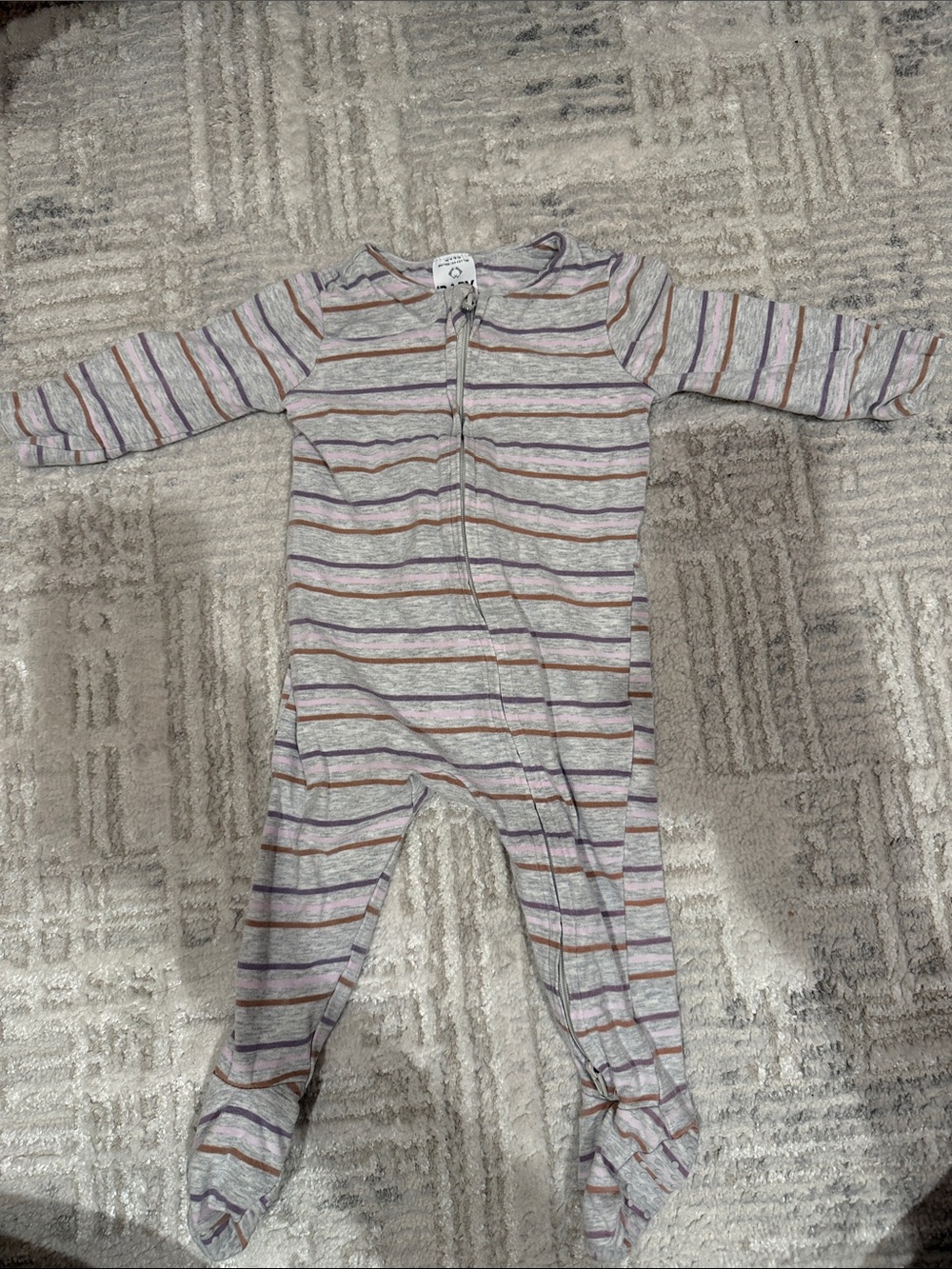 Cotton On Striped Grey and Purple Kids One-Piece Sleeper